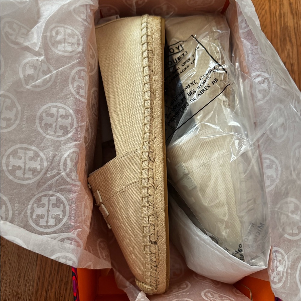 Tory Burch Beige Canvas Espadrille Slip-On
